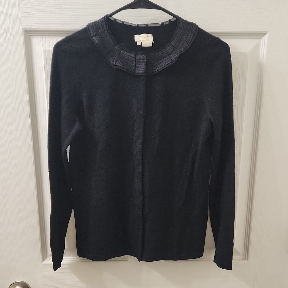 Kate Spade Black Cardigan with Ruffled Collar